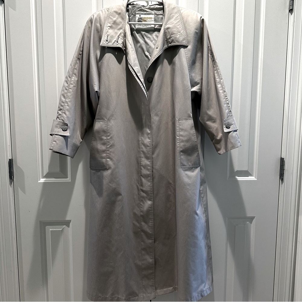 London Fog Vintage Long Gray Trench Coat 10